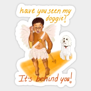 Cavapoo Cavoodle  Cavapoochon and the angel boy - cute cavalier King Charles spaniel Bichon frise Sticker